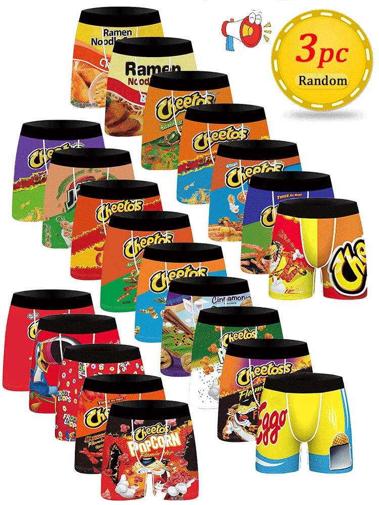 Dry Food Snacks - 3 Stück zufällige Herren-Slips mit Snack-Cartoon-Muster,