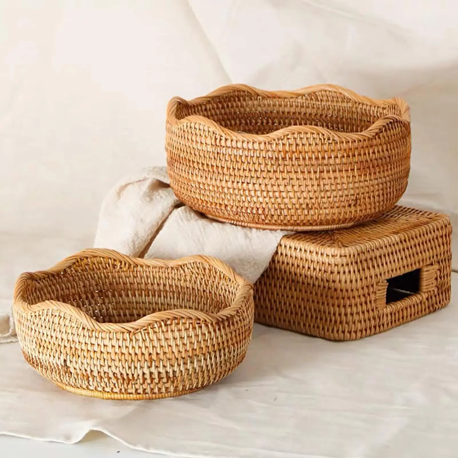 Food Snacks With Fiber - Handgemachte Rattan Runde Lebensmittel Lagerung Tablett