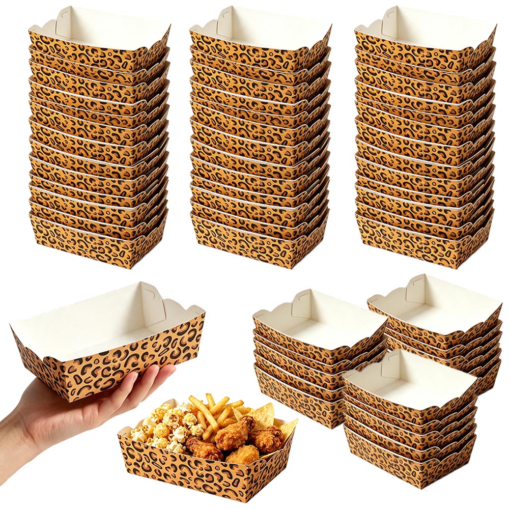 Food Snacks For Party - 12-100 Stück Leopardenmuster Einweg-Papier-Lebensmittelschalen Tiermuster Snack-Bootschachteln