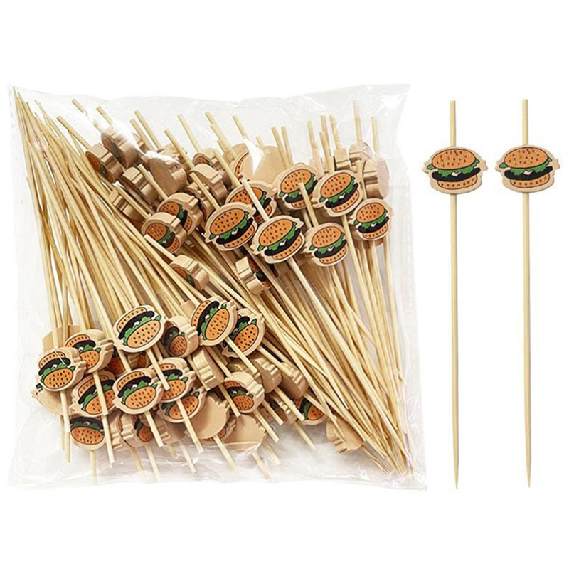 Food Snacks For Party - 100 Stück Hamburger-Deko-Bambusstäbchen, Einweg-Obstspieße, Snack-Spieße, Party-Buffet-Bambus-Lebensmittel-Picks,
