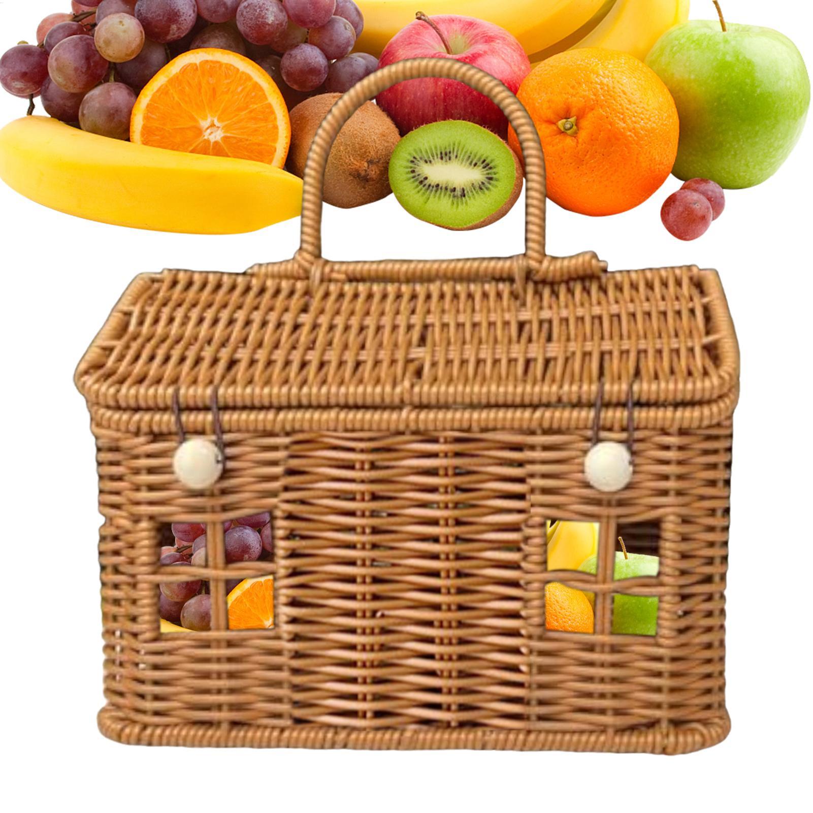 Food Snacks With Fiber - Rattan-Korb, Vintage-Hausform, Heimdekoration, Rattan-Körbe mit Deckel